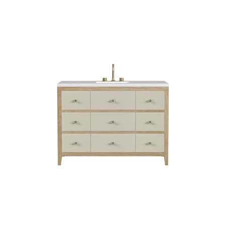 James Martin Vanities 48'' Single Vanity, Sunwashed Oak with Embossed Shagreen w/ 3 CM White Zeus Quartz Top D604-V48-SHG-3WZ